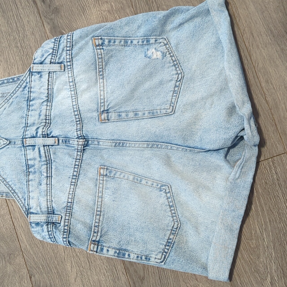 Divided Light Blue Distressed Denim Short Overalls - Picture 6 of 6